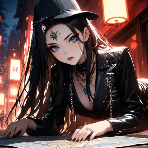 top quality、Ultra-precise depiction、 detailed map、 bright colors visible from the forehead、 beautiful girl 、One person、40 years old、 Height、 long foot、Oriental、 accurate facial depiction、Dark outdoors、 starry sky 、amber lighting、silver tuxedo、 shirt、 ti...