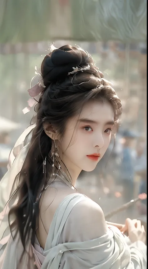 Best Quality, Masterpiece, Ultra High Resolution, (Realisticity: 1.4), Original Photo, 1girl, Pink Off-the-Shoulder, Cinematic Lighting