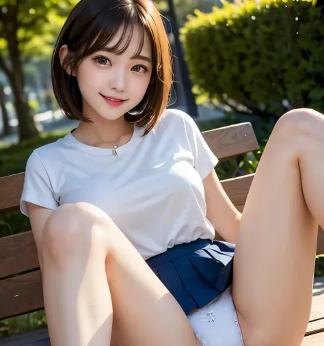  top quality、 masterpiece、  super high resolution 、 professional lighting、Clear photo、 by Nomi、( very cute girl、 beautiful girl、 cute Yuki Yoda)、thin、 Tiny Breasts 、 very short bob cut、smile、( female students in uniform 、Elegant uniform 、  navy blue pleate...