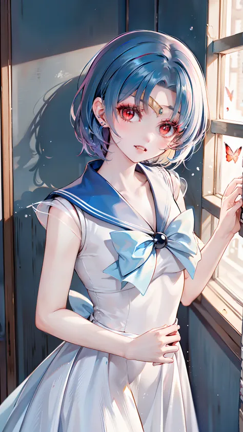  top quality,  high res,  Dark Fantasy Art 。 2 girls、 she smiles , Sailor Moon's private room with yellow hair ponytail。 the door is locked Mari ,  no one can get in from outside 。 there are only 2 people in the room ,  the incident begins in silence 。
 Sa...