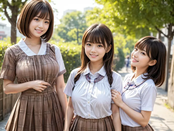   masterpiece ,    top quality , 8k resolution for kindergarten ren,    Cinematic Lighting   ,     super real , Are high school girls coming home ,( Well-balanced  ),    Sexy latino    ,  everyone(   We are wearing super short pleat plaid Japanese uniforms...