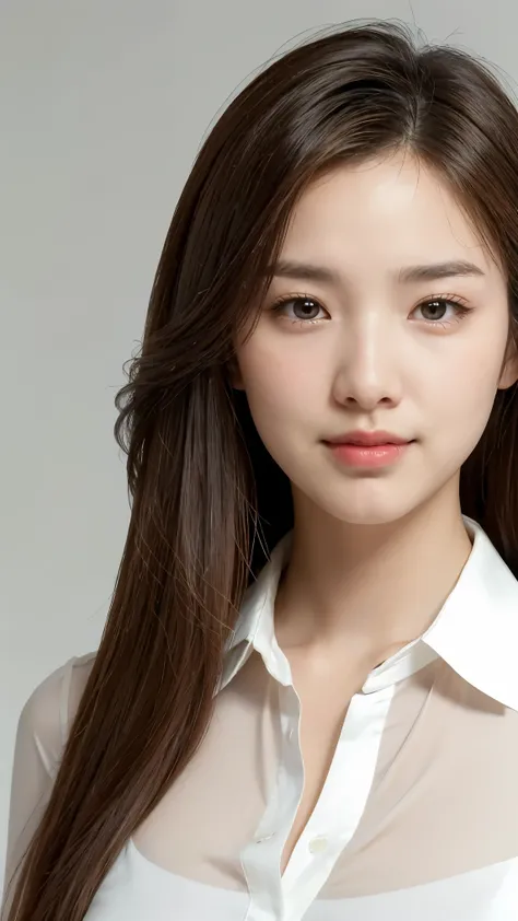 table top, highest quality, realistic, Super detailed, finely, High resolution, 8k wallpaper, 1 beautiful woman,, light brown messy hair, He is wearing a black see-through dress shirt with an open collar., sharp focus, perfect dynamic composition, beautifu...