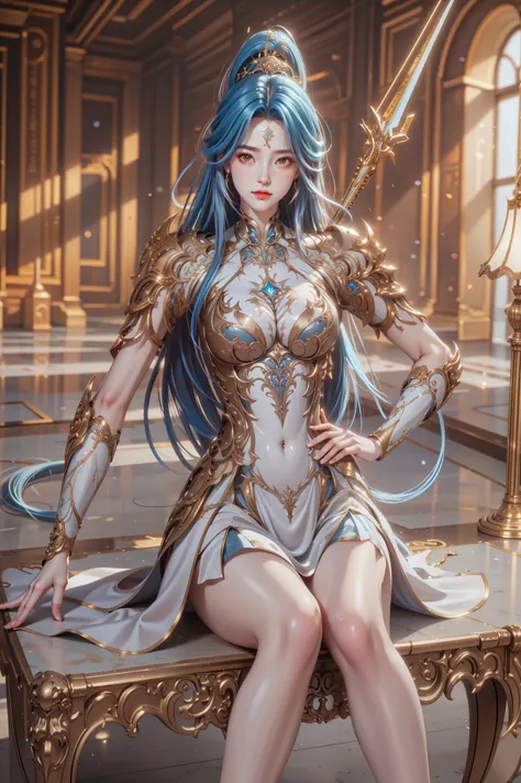 (masterpiece),(best quality:1.5),8k,absurdres,highres, Glowing skin:1.3, shiny skin, oil skin, (Sharp gaze),
Wang qiu'er,cute face, closed mouth:1.3,jewelry, Earring,(long hair:1.5), blue hair,(multicolor hair:1.5), 1girl,
solo,
long hair,
breasts,
looking...
