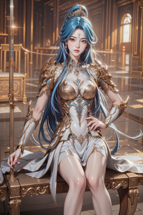 (masterpiece),(best quality:1.5),8k,absurdres,highres, Glowing skin:1.3, shiny skin, oil skin, (Sharp gaze),
Wang qiu'er,cute face, closed mouth:1.3,jewelry, Earring,(long hair:1.5), blue hair,(multicolor hair:1.5), 1girl,
solo,
long hair,
breasts,
looking...