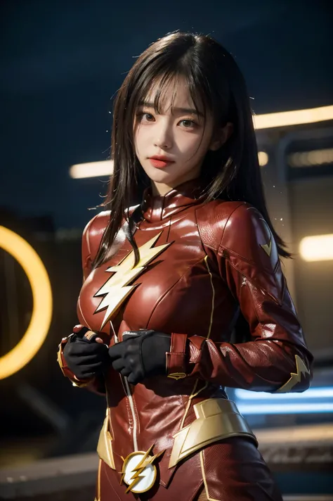 (masterpiece), best quality, perfect body, 18yo GIRL, The flash armor suit,