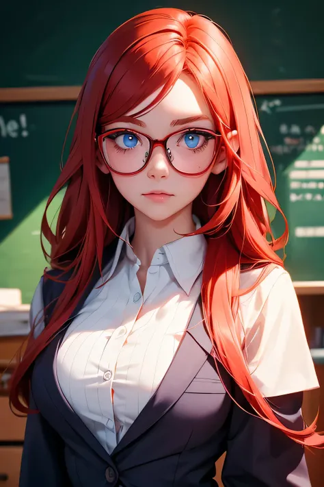 Photo .  Scary ugly girl She is  . at school .  red hair .  Blue eyes . 3 long nose  .  Simple glasses with thick glasses   .  There are a lot of pimples on her face  . 