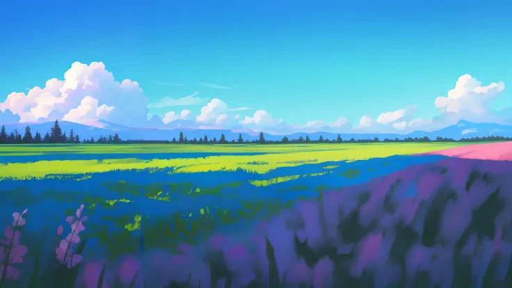 masterpiece, best quality,field,blue sky,blue atmosfer , landscape