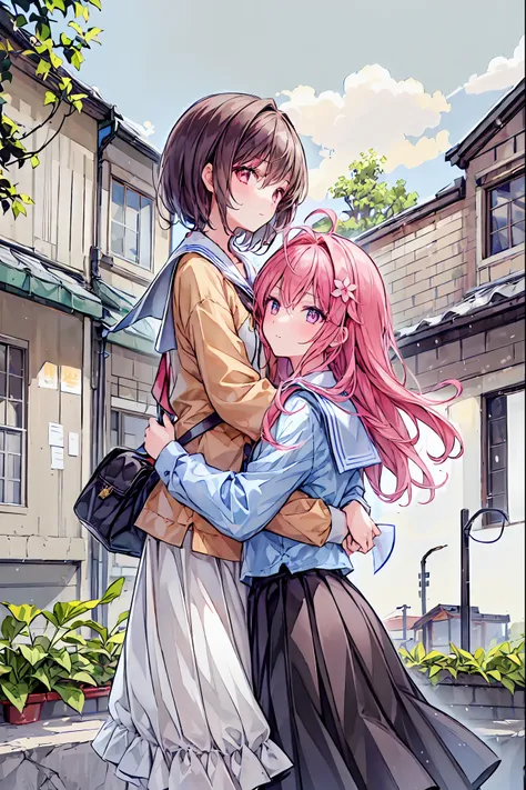 (((2girls))), together, Duo,  masterpiece,  top quality,  integrated landscape, Integrated Background,  Very Delicate and Beautiful,  Details, Good composition,  closed _eye,  cute face ,  Perfect Face,  perfect hand, nail,  Sakura Miko, Sakura Miko, hoshi...