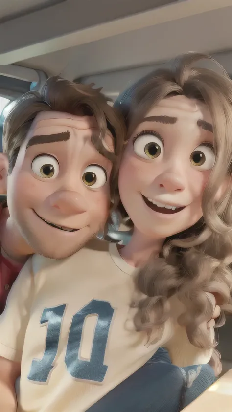 A couple，Pixar cartoon style