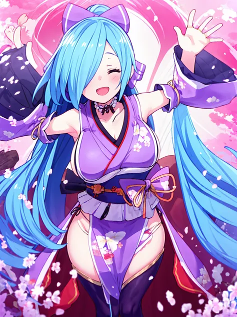 masterpiece, best quality, (1girl, solo),
yamato iori, 1young__girl, virtual youtuber, solo, gloves, bow, hair bow, long hair, hair over one eye, thighhighs, blue hair, fingerless gloves, closed_eyes, japanese clothes, full body, detached sleeves, ponytail...