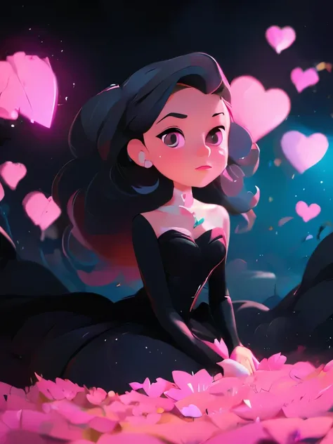 painting of a woman in a black dress and a woman in a pink dress, concept art by loish, tumblr, conceptual art, jen bartel, beeple and jeremiah ketner, loish |, blurry and dreamy illustration, loish art style, concept art of love, blurred and dreamy illust...