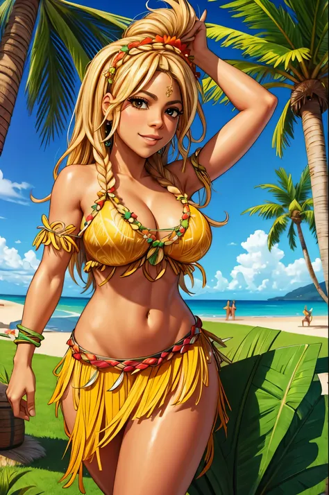 shakira, grass skirt, luau