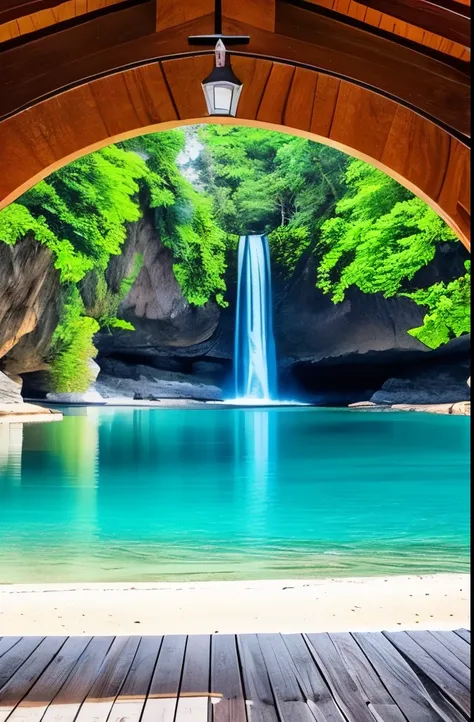 arafed arch over a body of water with a boat in it, a picture by Alexis Grimou, pexels contest winner, fine art, ❤🔥🍄🌪, beautiful place, azure water, incredibly beautiful, azure blue water, jaw-dropping beauty, beautiful nature, crystal clear blue water, cr...