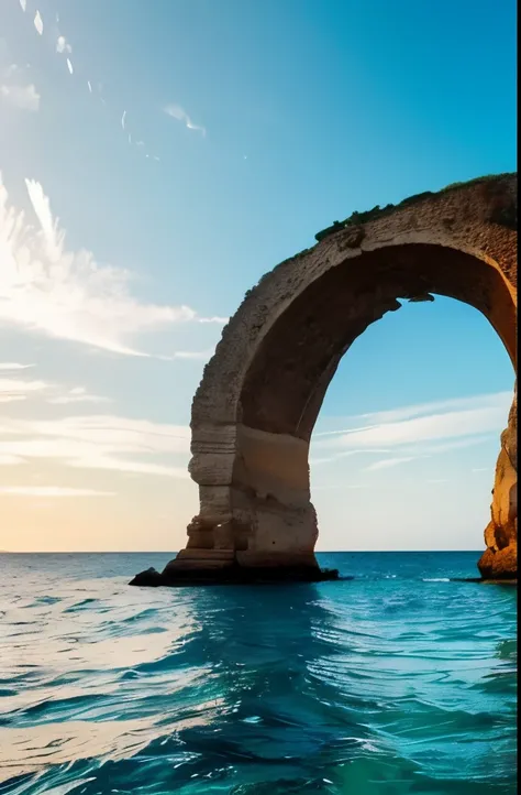 arafed arch over a body of water with a boat in it, a picture by Alexis Grimou, pexels contest winner, fine art, ❤🔥🍄🌪, beautiful place, azure water, incredibly beautiful, azure blue water, jaw-dropping beauty, beautiful nature, crystal clear blue water, cr...