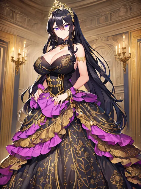 ((incredibly absurdres)), Masterpiece, Best Quality, Super Detail, anime,((Solo)), ((1 black hair Mature Queen)),(((absurdly gigantic breasts))), ((cleavage)), Skindentation, (((detailed face and eyes))),(((glaring))),(((arrogant smile))), arrogant,((very ...