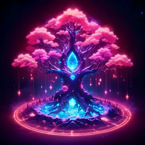 a tree with a glowing light in the middle of it, fantasy tree, magical tree, magic tree, cosmic tree of life, background artwork, cosmic tree, digital 2d fantasy art, yggdrasil, background art, tree of life, stylized digital art, fantasy art style, element...