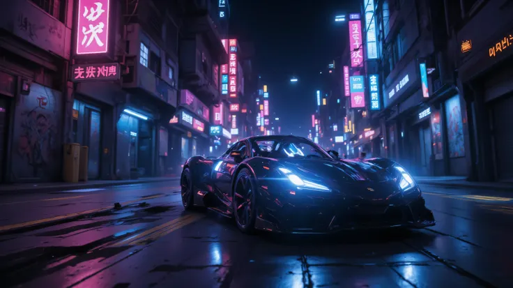 In the world of Warframe, Johanna de Armas emerges as a car form encased in a neon genesis evangelion style the cars is driving along the road
a car , bathed in neon lights that cast dramatic shadows, emphasizing the off-center composition of the scene. ...