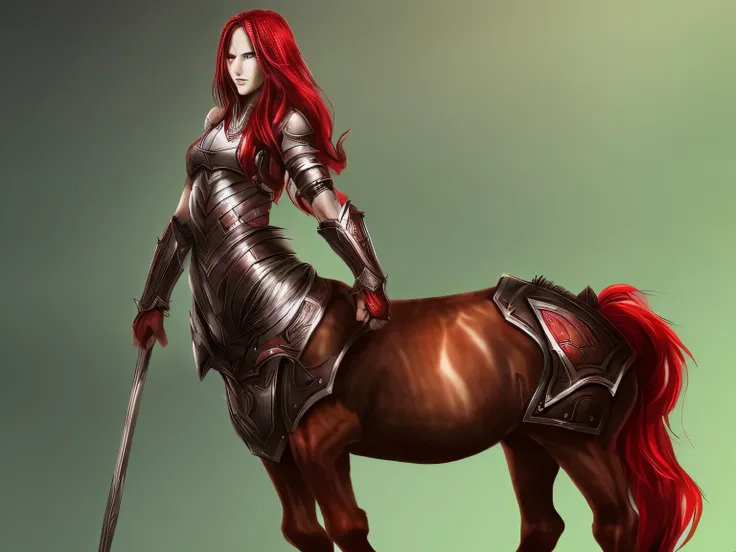 Centaur,  Girl,  without background ,  plate armor ,  red hair , paladin