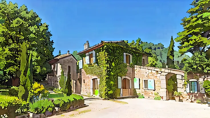 a stone maison with a driveway and trees in the background, lourmarin, Johanna Martine, par Bernard D’Andrea, jacqueline e, maison, 3 4 5 3 1, image centrale, lisa kristine, maison laffite, Sandra Chevier, Description, par Richard Carline, 90 60 90, antoin...