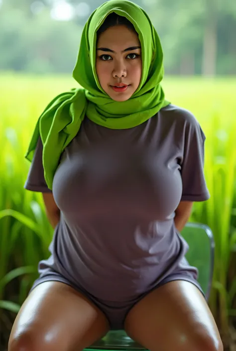 (Red lipstick), I am his stepmother Forty-nine years old, Tetek besar melayut, (Shiny Breasts:3.24), Skinny hijab skinny hijab skinny hijab skinny hijab, (photorealistic:1.6) (Indonesian green fluorescent hijab) skinny dry aunty  wear mini tiny sports tigh...