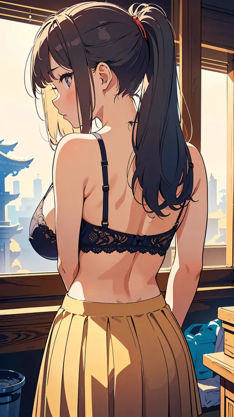 Masterpiece,  best quality,  illustrations,  Nostalgic Photos:1.5, ((  images outlined with very fine lines:1.3)),  ULTRA DETAIL,  Finely Details,  high res,  8k,  perfect dynamic configuration,   beautiful eye in every detail, ( long hair,  ponytail, Shi...