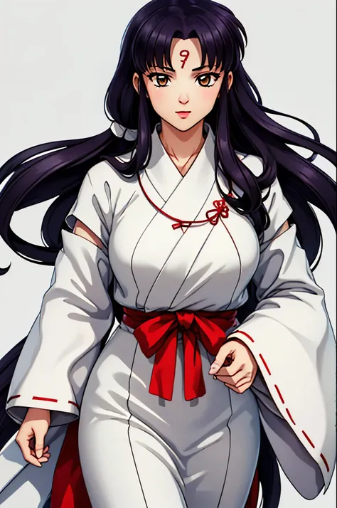  simple white background ,
white kimono,Japanese white clothing,wide sleeves,
 red hakama pants ,red skirt,
blows, blunt blows,  brown eyes,  long hair, black hair ,
 a girl, 20 years, young, beautiful Finger, beautiful long legs, beautiful body,
 beautifu...