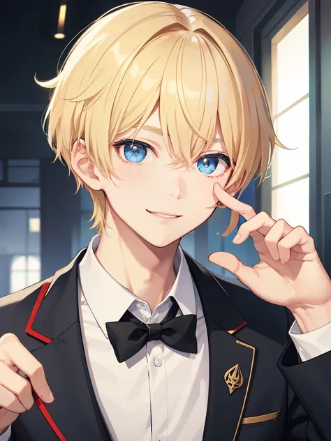 one boy、Smiling、Cute Boys、Shortcuts、blondeHair、 blazer、uniform