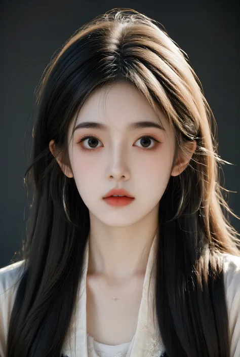 สาวสวยอายุ 18 ปีชาวจีนสวมชุดจีนโบราณ long hairสีดำสนิทดวงตาเปล่งประกายคิ้วเข้มตากลมโตน่ารักจมูกโด่งผิวขาวความละเอียดสูง, Masterpiece, is anatomically correct, High Resolution , Realistic Texture, long hair, long hairมาก, Embarrassed, thin smile , s...
