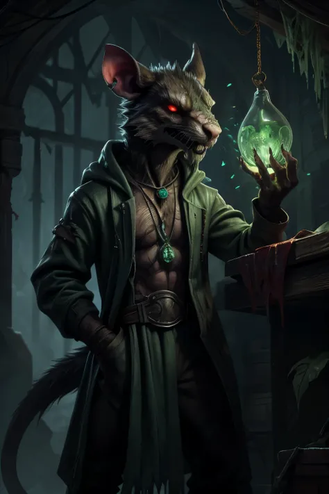 Ratter, the god of toxicology, is a towering 8'2" Skaven scientist with a grotesquely emaciated body, his black fur marred by deep scars. His left eye glows an ominous red, while his right eye remains sealed shut, a permanent reminder of past horrors. His ...