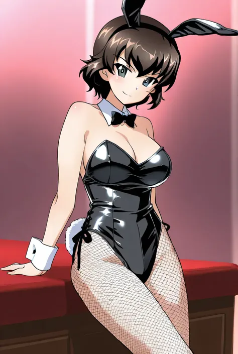 caesar \(girls und panzer\),bunny costume,fishnets,1girl,solo,