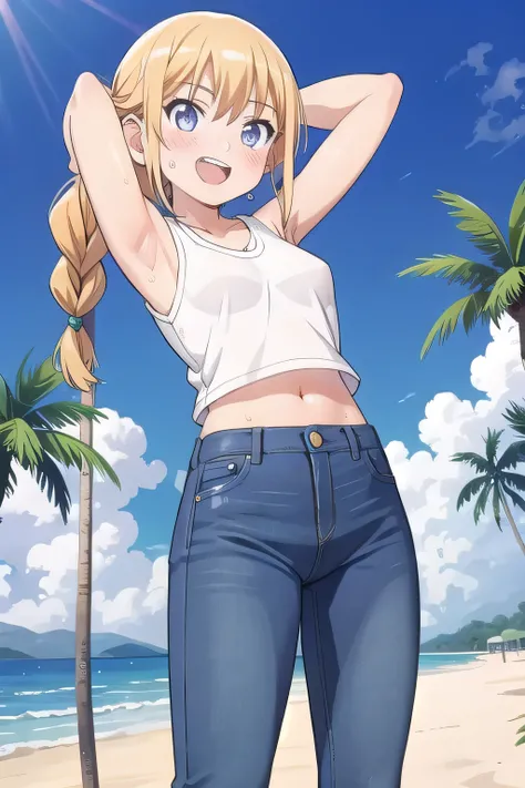 masterpiece,best quality,ultra detail, ((Perfect Face, Perfect Arms, Perfect hands, Perfect Fingers)), 1girl, 14yo, petite, ((round face, ecstasy, orgasm face, drooping eyes, shame smiling, blush)), dropping eyes, sleepy, Open mouth, ((White teeth)), backg...