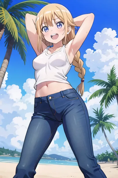 masterpiece,best quality,ultra detail, ((Perfect Face, Perfect Arms, Perfect hands, Perfect Fingers)), 1girl, 14yo, petite, ((round face, ecstasy, orgasm face, drooping eyes, shame smiling, blush)), dropping eyes, sleepy, Open mouth, ((White teeth)), backg...