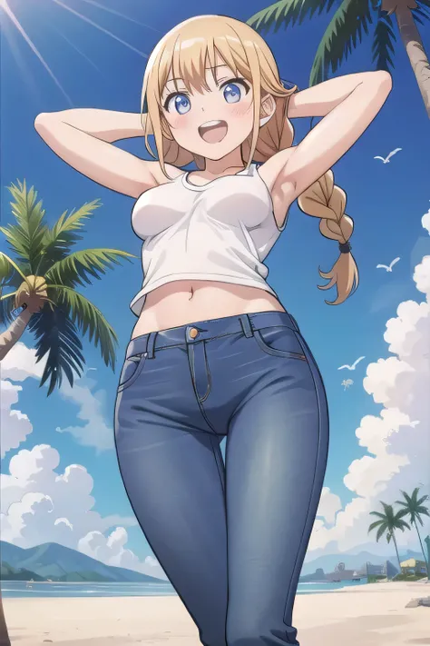 masterpiece,best quality,ultra detail, ((Perfect Face, Perfect Arms, Perfect hands, Perfect Fingers)), 1girl, 14yo, petite, ((round face, ecstasy, orgasm face, drooping eyes, shame smiling, blush)), dropping eyes, sleepy, Open mouth, ((White teeth)), backg...