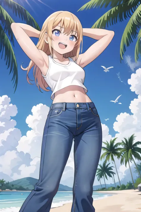 masterpiece,best quality,ultra detail, ((Perfect Face, Perfect Arms, Perfect hands, Perfect Fingers)), 1girl, 14yo, petite, ((round face, ecstasy, orgasm face, drooping eyes, shame smiling, blush)), dropping eyes, sleepy, Open mouth, ((White teeth)), backg...
