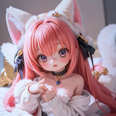                  serval catgirl cat ears and tail                            , chubby and              cute ,                  cute  ,                    white micro material   , 4K,                         crimson hair was shot realistically with super sm...