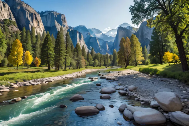  River Views with Foreground River and Trees , Yosemite  valley,  mountain river tree , Yosemite , Rocky Mountains and Rivers, majestic  Natural Scenery,  A breathtaking river of water ,  Beautiful River Views ,  shutterstock, Mountains and Rivers,  Natura...