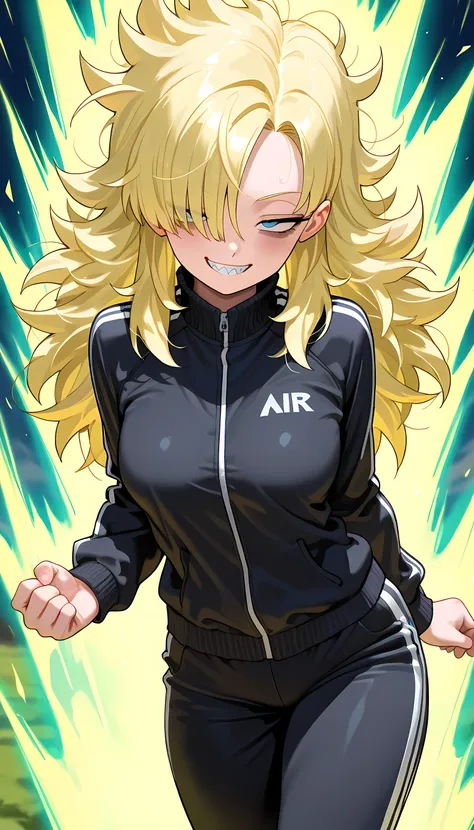 (masterpiece, best quality, amazing quality, very aesthetic, absurdres, newest:1), masterpiece,best quality,amazing quality, 1girl,solo,solo girl,long hair,((messy hair)), hair over one eye, bags under eyes , jitome ,half closed eyes,grin ,sharp teeth,medi...