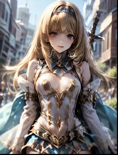 （（（ＳＦＷ、Accuracy、Highest quality、 A first-class masterpiece 、 Normal body 、32K、   detailed face 、 super precise、   Real Color 、5 fingers、Highest、3d）））Alisha、『Valkyrie Profile 2』、Golden Hair 、 long hair、 short、Big Breasts、 slender、 slim、Navel exposed、ribbon ...