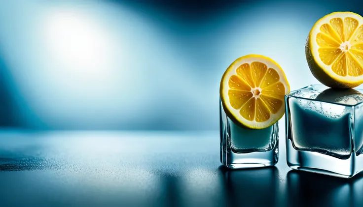 an ice cube with a slice of lemon in it, it has lemon skin texture, with lemon skin texture, lemon, ice, wearing a lemon, one ice cube, lemonlight