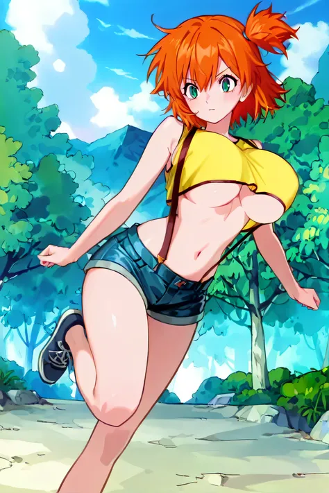 (score_9, score_8_up, score_7_up), ((best quality, masterpiece)),perfect anatomy,((aesthetic,very aesthetic)),official style, (ultra-high resolution),source_anime,from front,full body,breast focus ,huge breasts,dynamic pose ,1girl, Outdoor, Green Eyes, Ora...