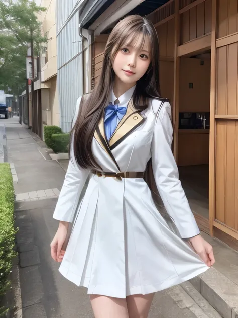  Japanese woman like an idol , long hair,  straight hair , round face, whole body, new style uniform, elegant dress style, New uniform suggestions , 8K RAW photo,  high school .