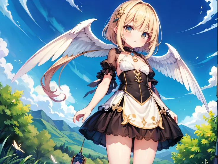 nsfw,(( best quality)), (( masterpiece)), (  Details),  1 girl,  Toddler type,Big Mayfly Wings on the back , see-through mini dress,from front,from below,Photograph the whole body