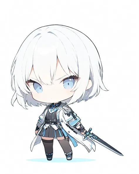 (holding weapon),((full body:1.2)), (chibi character), high resolution, top quality, masterpiece, one girl, animation,((serious))