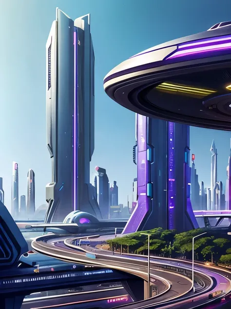 futuristic city with a futuristic building and a futuristic train, cyberpunk art by John La Gatta, trending on cg society, afrofuturism, otherwordly futuristic city, beautiful city of the future, in a futuristic city, futuristic space port, cyberpunk space...