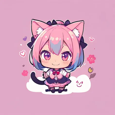 Make logo, cat theme, cat girl,chibi,cute, smiling,using braces, colorful 