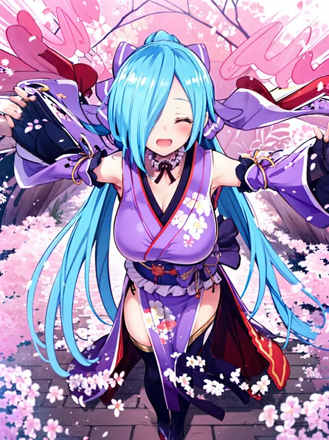 masterpiece, best quality, (1girl, solo),
yamato iori, 1young__girl, virtual youtuber, solo, gloves, bow, hair bow, long hair, hair over one eye, thighhighs, blue hair, fingerless gloves, closed_eyes, japanese clothes, full body, detached sleeves, ponytail...