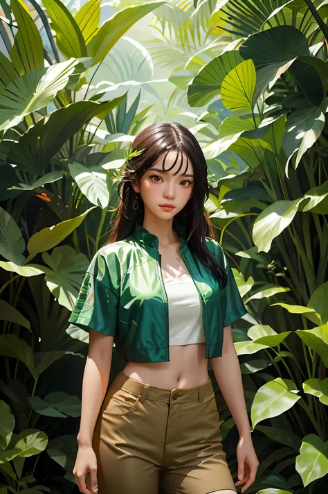 1girl  standing in a jungle with plants, artwork in the style of guweiz, inspired by Yanjun Cheng, in a tropical forest, by Yang J, in the art style of bowater, 🌺 cgsociety, loish and ross tran, in a jungle, by Ni Tian, by Ryan Yee, loish and wlop