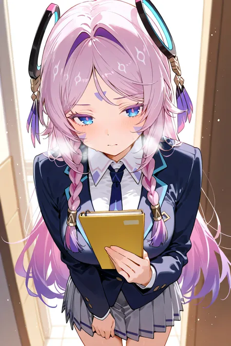score_9, score_8_up, score_7_up, masterpiece, best quality, very aesthetic, absurdres, tunning image, light particles, attractive image, 1girl, adult grown woman, cowboy shot, citlali \(genshin impact\), pink hair, purple hair, multicolored hair, twin brai...
