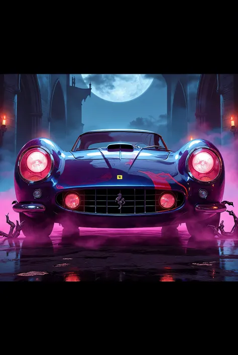 animation comic if a vampire was Ferrari 250 GTO, incorporate feminine motives and design,  vibrant, Ultra-high resolution, High Contrast, (masterpiece:1.5), highest quality, Best aesthetics), best details, best quality, highres, 16k, (ultra detailed: 1.5)...