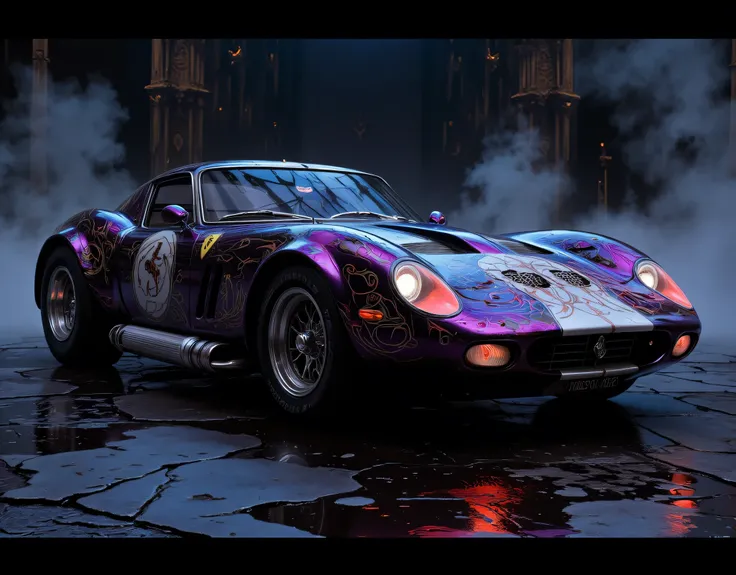 animation comic if a vampire was Ferrari 250 GTO, incorporate feminine motives and design, vibrant, Ultra-high resolution, High Contrast, (masterpiece:1.5), highest quality, Best aesthetics), best details, best quality, highres, 16k, (ultra detailed: 1.5)...